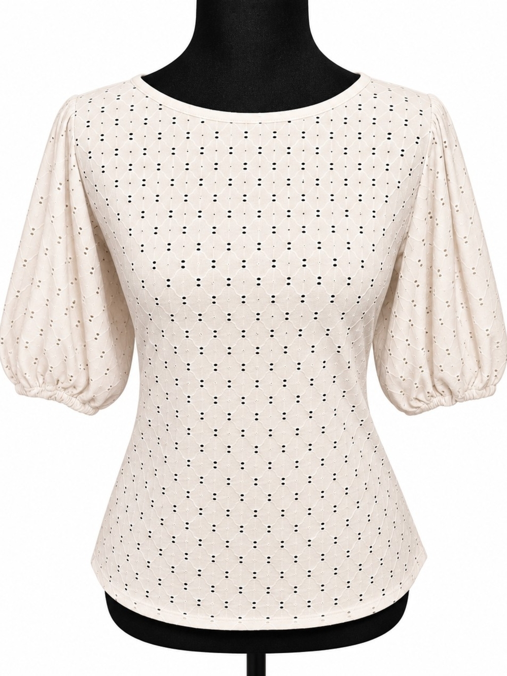 W5 White Eyelet Puff Sleeve Open-Back Blouse – Women’s Large